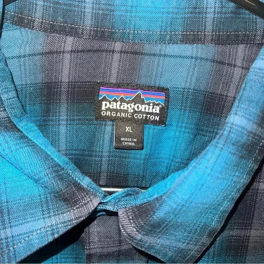 PATAGONIA Mens Fjord Flannel Blue Plaid Long Sleeve Organic Cotton Size XL - Picture 2 of 4